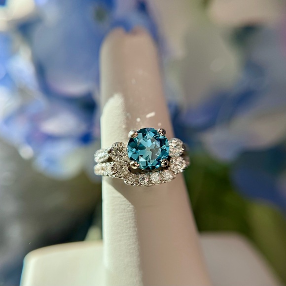 2.55 ctw Old European Cut Blue Lab and Natural Diamond Wedding Set - Picture 4 of 17